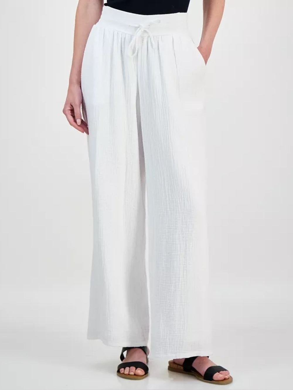 JM Collection Women’s Wide Leg Cotton Gauze Pants